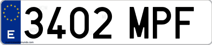 Ejemplo de matrícula de coche ordinaria 3402 MPF