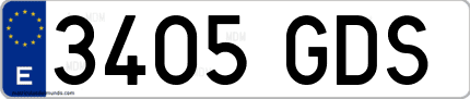 Ejemplo de matrícula de coche ordinaria 3405 GDS