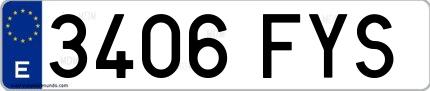 Ejemplo de matrícula española 3406 FYS