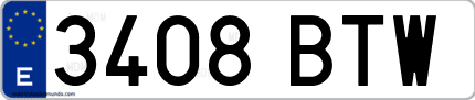 Ejemplo de matrícula de coche ordinaria 3408 BTW