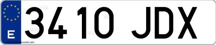 Ejemplo de matrícula española 3410 JDX