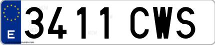 Ejemplo de matrícula de coche ordinaria 3411 CWS