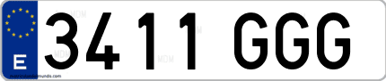 Ejemplo de matrícula de coche ordinaria 3411 GGG