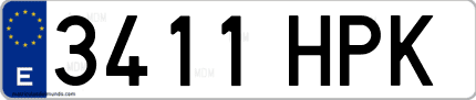 Ejemplo de matrícula de coche ordinaria 3411 HPK