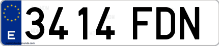 Ejemplo de matrícula de coche ordinaria 3414 FDN