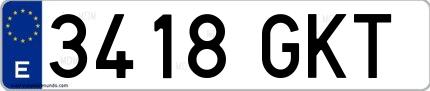 Ejemplo de matrícula española 3418 GKT