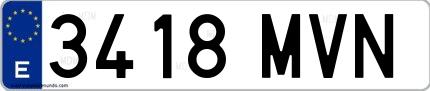 Ejemplo de matrícula española 3418 MVN