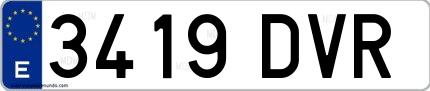 Ejemplo de matrícula española 3419 DVR