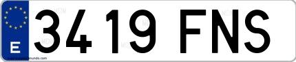 Ejemplo de matrícula española 3419 FNS
