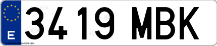 Ejemplo de matrícula de coche ordinaria 3419 MBK