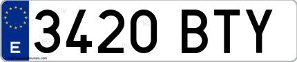 Ejemplo de matrícula española 3420 BTY