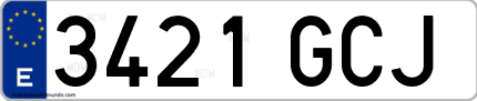 Ejemplo de matrícula de coche ordinaria 3421 GCJ