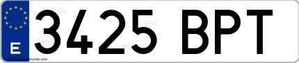 Ejemplo de matrícula española 3425 BPT