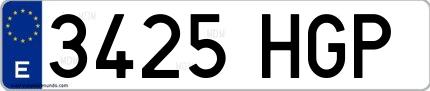 Ejemplo de matrícula española 3425 HGP