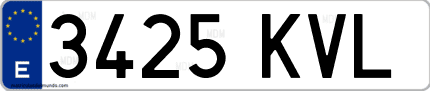 Ejemplo de matrícula de coche ordinaria 3425 KVL