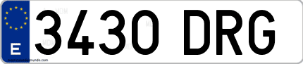 Ejemplo de matrícula de coche ordinaria 3430 DRG