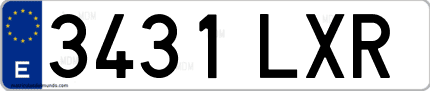 Ejemplo de matrícula de coche ordinaria 3431 LXR