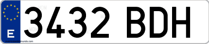 Ejemplo de matrícula de coche ordinaria 3432 BDH