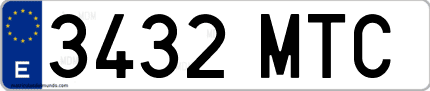 Ejemplo de matrícula de coche ordinaria 3432 MTC