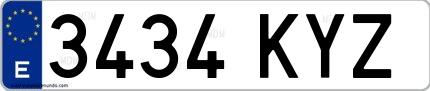 Ejemplo de matrícula española 3434 KYZ