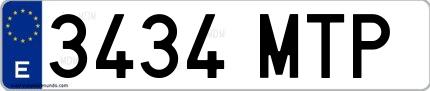 Ejemplo de matrícula española 3434 MTP