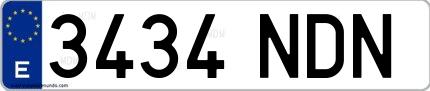 Ejemplo de matrícula española 3434 NDN