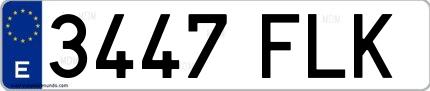 Ejemplo de matrícula española 3447 FLK