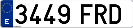 Ejemplo de matrícula de coche ordinaria 3449 FRD