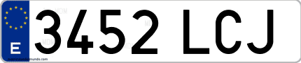 Ejemplo de matrícula de coche ordinaria 3452 LCJ