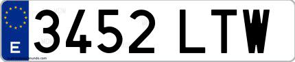 Ejemplo de matrícula española 3452 LTW