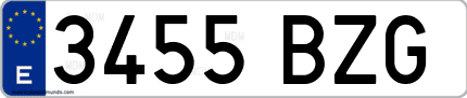 Ejemplo de matrícula de coche ordinaria 3455 BZG