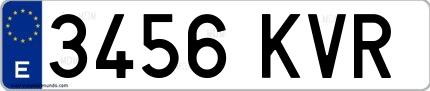 Ejemplo de matrícula española 3456 KVR