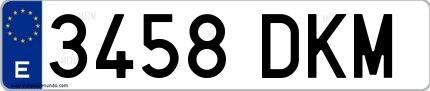 Ejemplo de matrícula española 3458 DKM