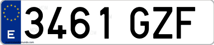 Ejemplo de matrícula de coche ordinaria 3461 GZF