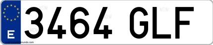Ejemplo de matrícula española 3464 GLF