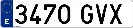 Ejemplo de matrícula española 3470 GVX
