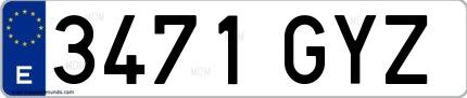 Ejemplo de matrícula española 3471 GYZ