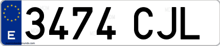Ejemplo de matrícula de coche ordinaria 3474 CJL