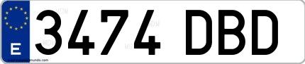 Ejemplo de matrícula española 3474 DBD