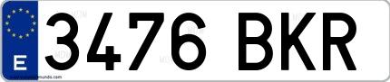 Ejemplo de matrícula española 3476 BKR