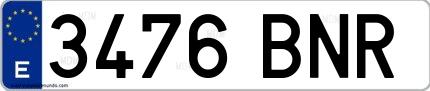 Ejemplo de matrícula española 3476 BNR