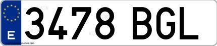 Ejemplo de matrícula española 3478 BGL