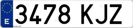 Ejemplo de matrícula española 3478 KJZ