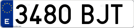 Ejemplo de matrícula de coche ordinaria 3480 BJT