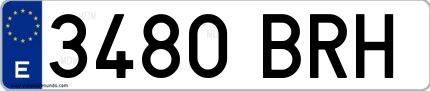 Ejemplo de matrícula española 3480 BRH