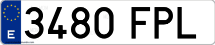 Ejemplo de matrícula de coche ordinaria 3480 FPL