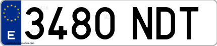 Ejemplo de matrícula de coche ordinaria 3480 NDT