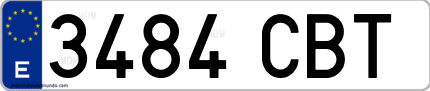 Ejemplo de matrícula de coche ordinaria 3484 CBT