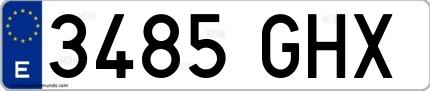 Ejemplo de matrícula española 3485 GHX