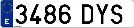 Ejemplo de matrícula española 3486 DYS